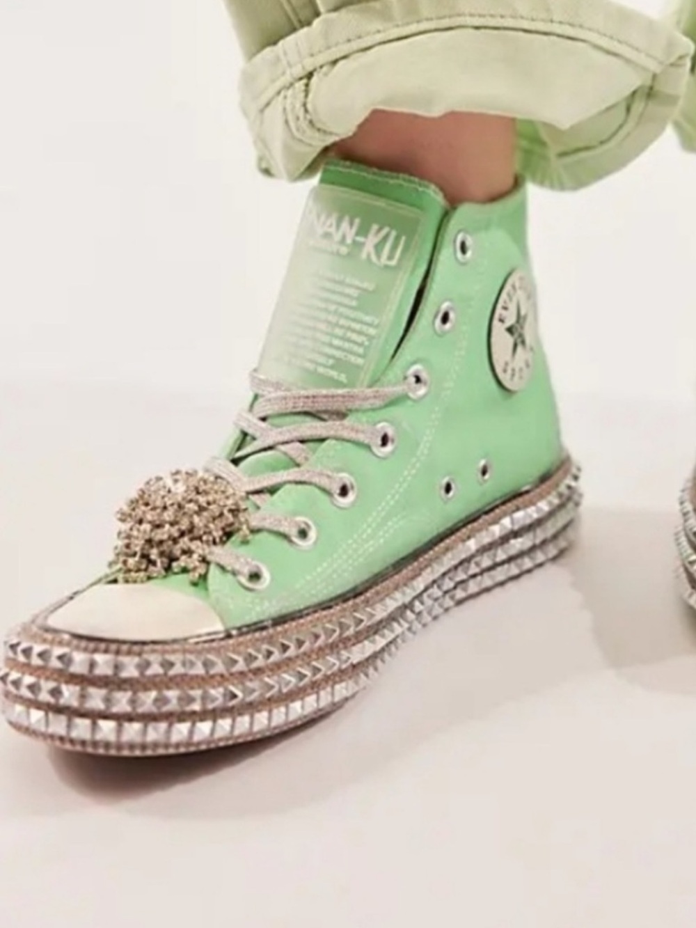 Free People Nan-Ku Sneakers Size 37 Cruise Studded Spring Mint High Top Shoes